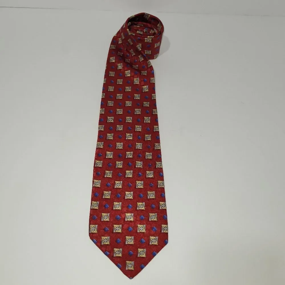 Aquascutum London Red Silk Geometric Tie